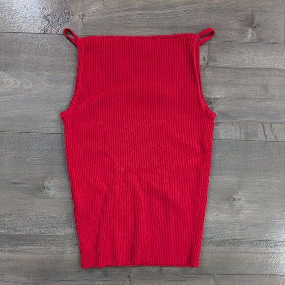 Red Tank Top with 90s Style Square Halter Neck with Spaghetti Straps - Picture 6 of 6